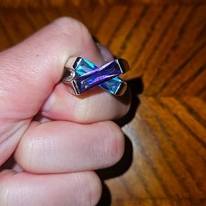 Blue and Purple jeweled ring on a Silver Band Size 8